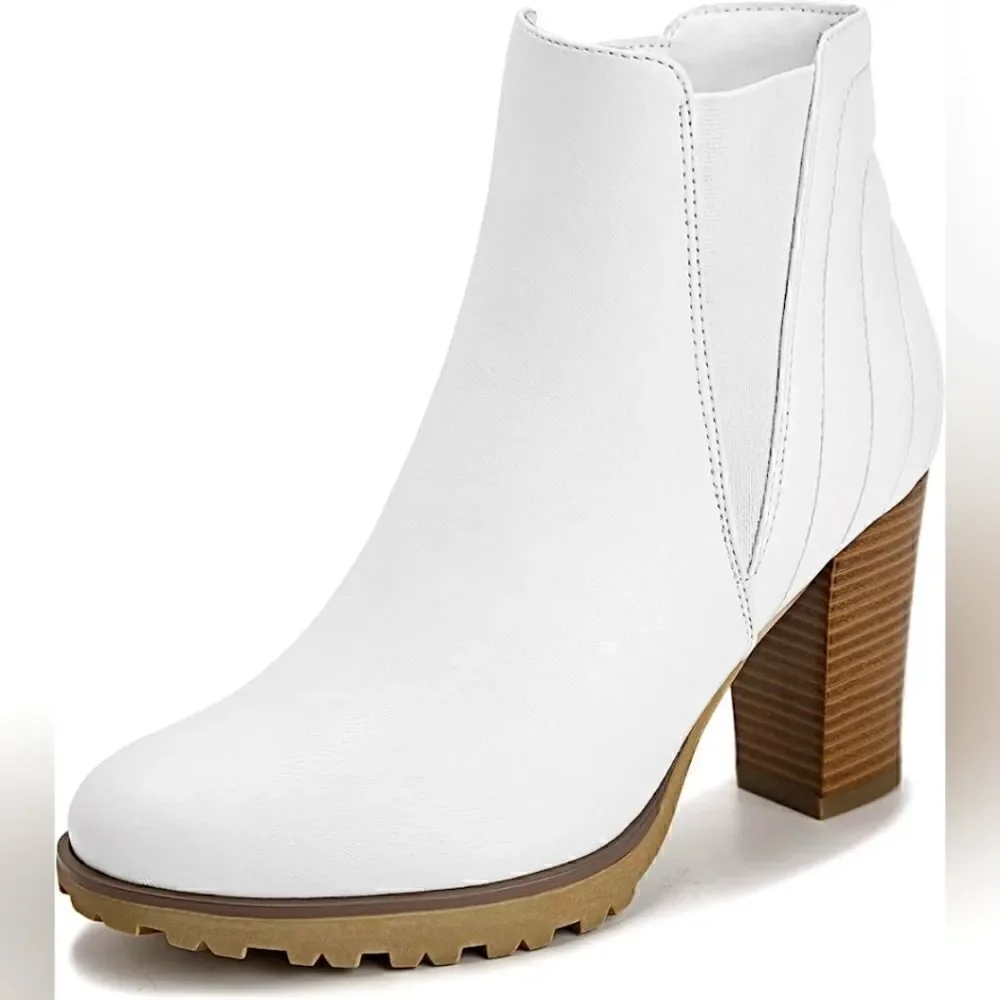 (74-2779)  KHPAERMEI Women's Chelsea Boots Platform Chunky Heeled Sz 41 (10.5)